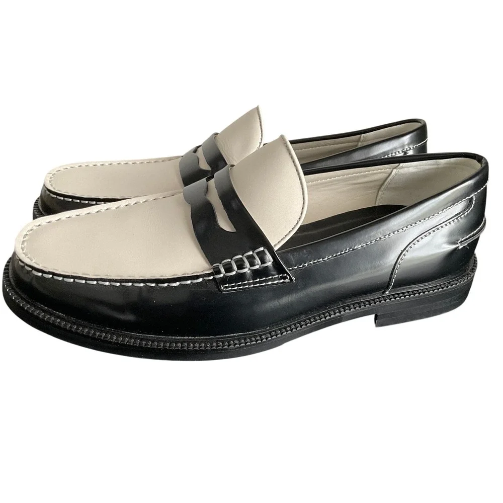 Aldo Buckley Mens Black White Leather Penny Loafers Pillow Walk Flex Size 7.5